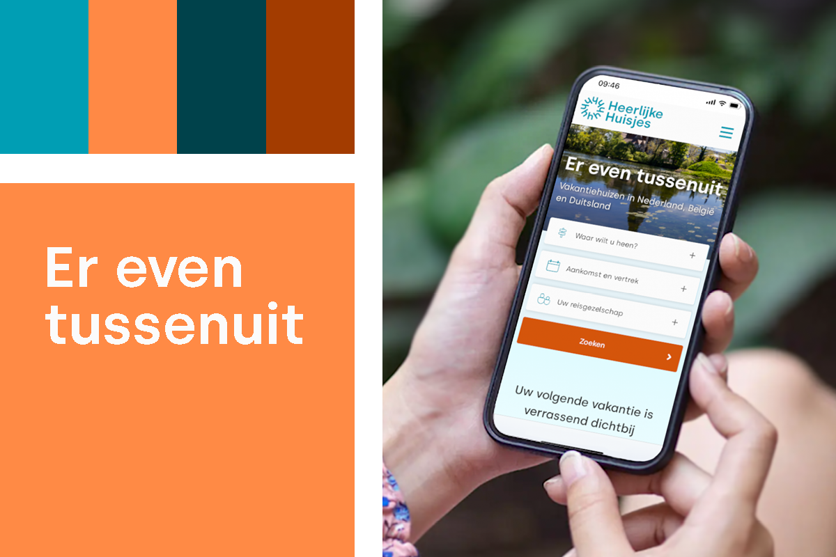 Nederland staat bij Heerlijke Huisjes vaak centraal;
            als vakantiebestemming of als land van herkomst van gasten voor onze buitenlandse locaties. In onze nieuwe
            huisstijl voeren de kleuren blauw en oranje de toon. Deze kleuren passen niet alleen goed bij ons
            werkgebied maar ook bij onze identiteit. Blauw is de kleur van water, daar waar Nederland zo bekend om
            staat. En oranje is een warme, zomerse kleur. Een kleur die alles te maken heeft met het genieten van een
            fijne vakantie. Het is ook onze nationale kleur die ons niet alleen tijdens Koningsdag of het EK verbindt.